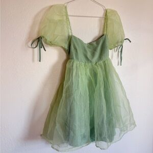 Mint Green Puff Sleeve Babydoll Mini Dress